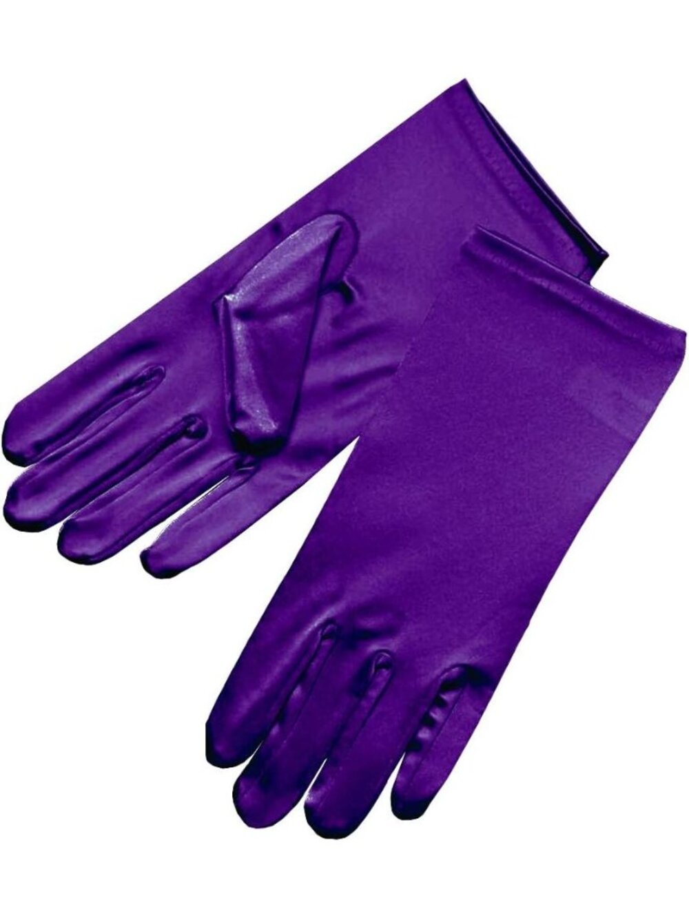 Women Dark Purple Shiny Stretch Wrist Length 2bl Over Costume Satin Dress Gloves
